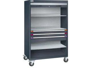 Mobiele roldeurkast,HxBxD 1813x1205x691mm,3xStalen bodem,3lade(n) - 1