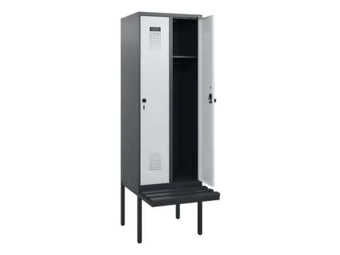 locker met bank,HxBxD 1950x600x815mm,2vak,vak B 300mm,draaigrendel