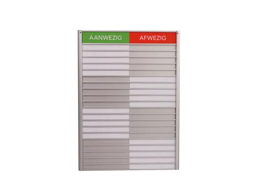 Menoor In-Uit bord 20 namen Aluminium Aanwezig/Afwezig Groen/rood