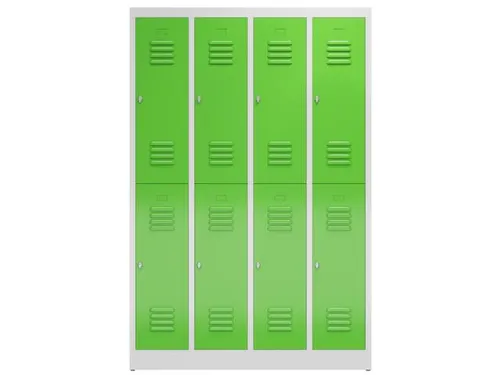 Dubbeldekse garderobekast 1800x1185x500mm 4x2vak klink RAL7035 RAL6018