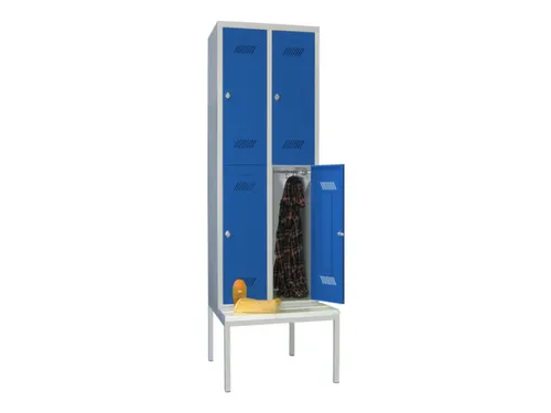 Garderobekast 2150x630x800mm 2x2 Vakken Zitbank Ral7035 Front Ral5010