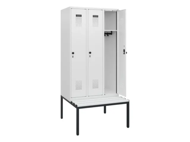 locker met bank,HxBxD 1950x900x815mm,3vak,vak B 300mm,draaigrendel
