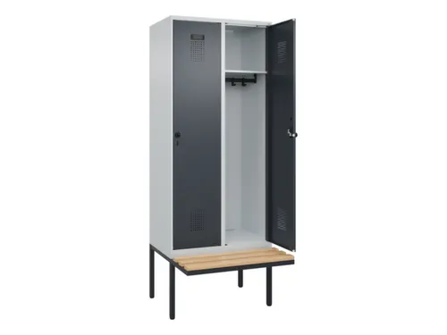 locker met bank,HxBxD 2120x800x815mm,2vak,vak B 400mm,draaigrendel