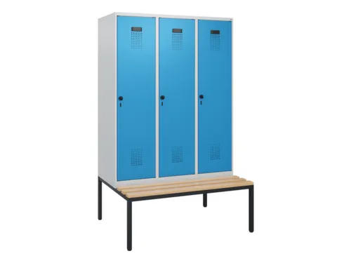 locker met bank,HxBxD 1950x1200x815mm,3vak,vak B 400mm,draaigrendel
