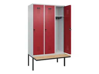 locker met bank,HxBxD 2120x1200x815mm,3vak,vak B 400mm,draaigrendel - 2