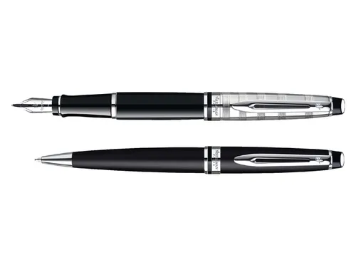 Balpen Waterman Expert Black lacquer CT Medium Blauwe inkt