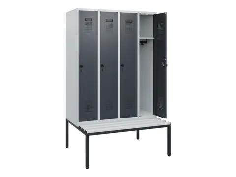 locker met bank,HxBxD 1950x1200x815mm,4vak,vak B 300mm,draaigrendel
