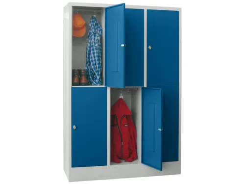 lockerkast,HxBxD 1850x1200x500mm,3x2vakken,RAL7035,front RAL5010