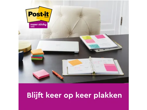Memoblok Post-it 654 Super Sticky 76x76mm ultrageel 12 stuks