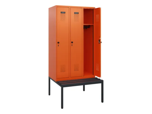locker met bank,HxBxD 1950x900x815mm,3vak,vak B 300mm,draaigrendel