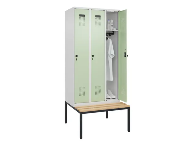 locker met bank,HxBxD 2120x900x815mm,3vak,vak B 300mm,draaigrendel
