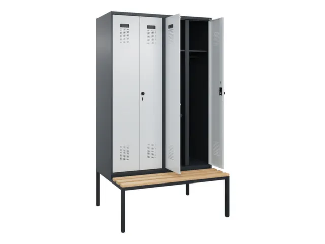 locker met bank,voor scheiding van kleding,HxBxD 2120x1200x815mm,4vak