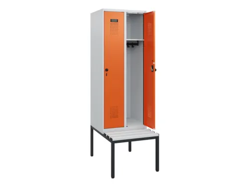 locker met bank,HxBxD 1950x600x815mm,2vak,vak B 300mm,draaigrendel
