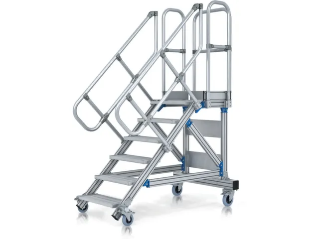 bordestrap,verrijdbaar,bordes H 1,25m,5treden,60° helling,aluminium