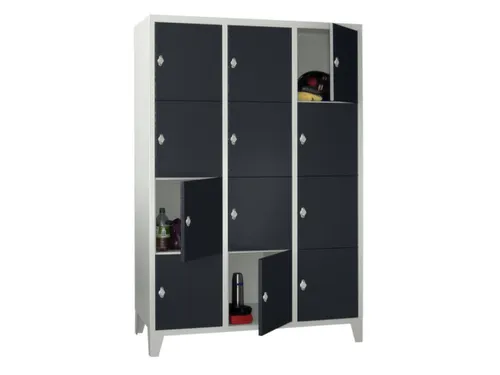 lockerkast,HxBxD 1850x1200x500mm,3x4vakken,RAL7035,front RAL7016