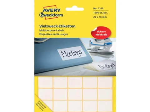 Avery Zweckform 3318 Mini Etiket 22x18mm Wit 1200 Stuks