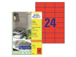 Gekleurd Etiket Avery Zweckform 70x37mm Rood 2400 stuks