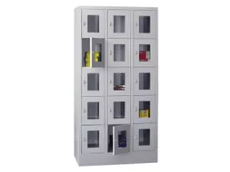 lockerkast,HxBxD 1850x900x500mm,3x5vakken,RAL7035,front RAL3000