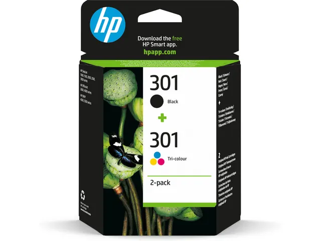 Hp 301 Inktcartridge Zwart + 3 Kleuren Origineel Combo 2-pack N9j72ae