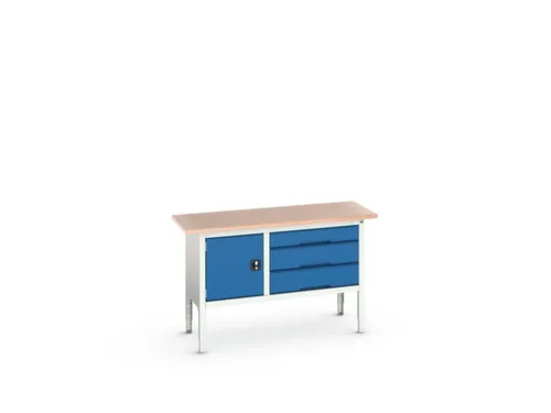 werkbank,HxBxD 830-930x1500x600mm,multiplexblad,uitrusting: 3laden