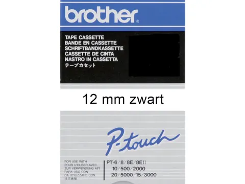 Labeltape Brother P-touch TC-201 standaard 12mm zwart op wit