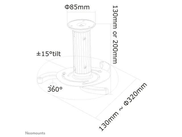Neomounts BEAMER-C80WHITE Beamer plafondbeugel - max 15 kg - h 13-20 c