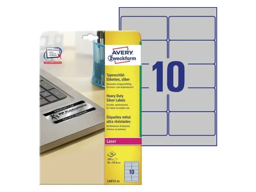 Etiket Avery Zweckform L6012-20 96x50.8mm Zilver 200 stuks
