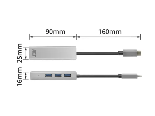 Hub ACT USB-C 3.0 3x USB-A Gigabit ethernet