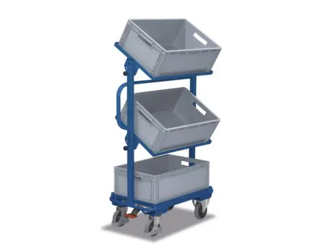 Bijzetwagen 200kg Etages Neigbaar 3 Eurobakken 600x400mm Ral5010