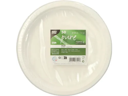 Papstar "Pure" Borden van suikerriet Rond 23cm Wit 50 stuks