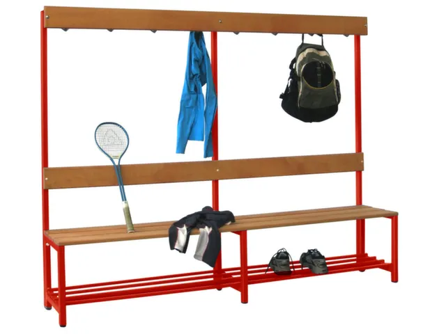banc-patère,LxP 2000x400mm,barrettes en bois hêtre,piètement RAL300