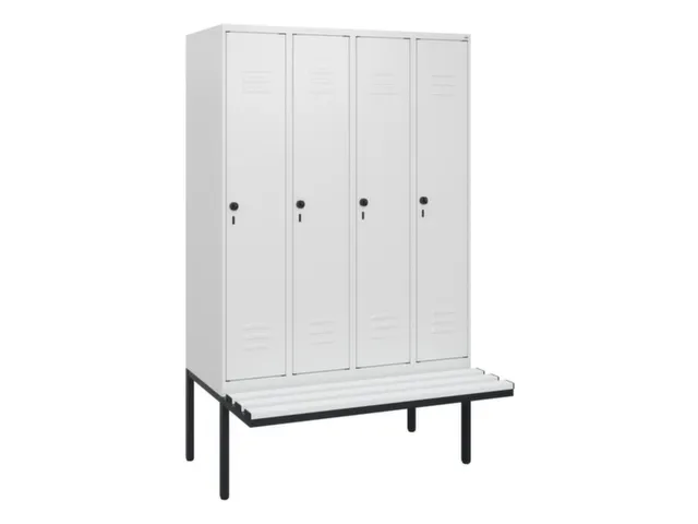 locker met bank,HxBxD 1950x1200x815mm,4vak,vak B 300mm,draaigrendel