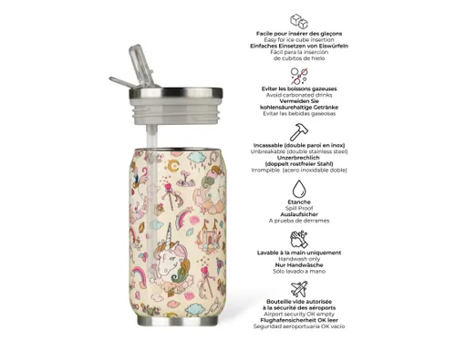 Thermosbeker Les Artistes Paris blik 280ml Unicorn Ivory met Rietje