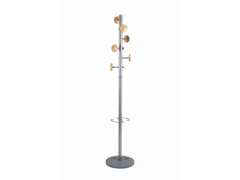 Music designkapstok aluminium met 9 houten haken met paraplurek 175cm