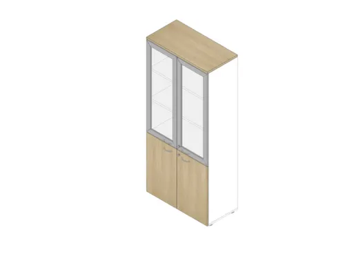 Vitrinekast 2000X900X450Mm Glazen Deuren 4Xhouten Vloer Romp Wit Eiken
