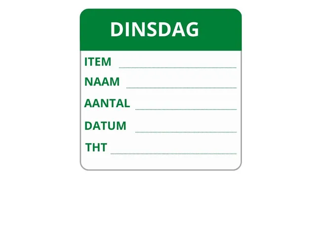 LabelLORD PL Dagetiket Dinsdag 50x50mm Groen Flushlabel 250 stuks