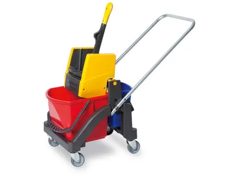 dweilwagen,emmer 1x17l/1x6l ROOD/BLAUW,frame kunststof,4zwenkwielen