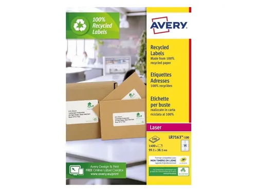 Etiket Avery LR7163-100 99.1x38.1mm recycled wit 1400 stuks