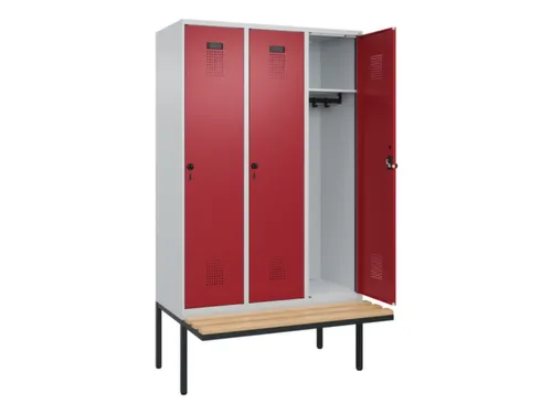 locker met bank,HxBxD 2120x1200x815mm,3vak,vak B 400mm,draaigrendel