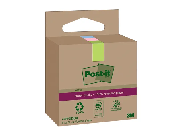 Memoblok 3M Post-it 622 RSS3COL 47.6x47.6mm assorti kleur 3 stuks