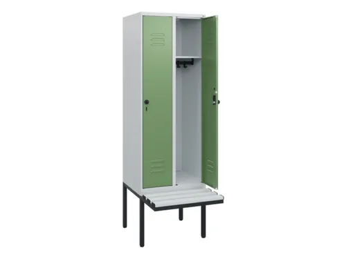 locker met bank,HxBxD 1950x600x815mm,2vak,vak B 300mm,draaigrendel