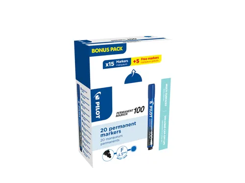 Viltstift PILOT 100 rond fijn blauw doos à 15+5 gratis