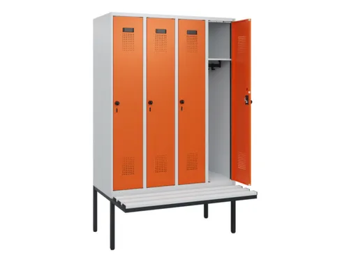 locker met bank,HxBxD 1950x1200x815mm,4vak,vak B 300mm,draaigrendel