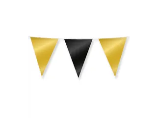 Slinger Folie vlaggen Party Flag Foil Goud-Zwart 30cmx10m - 3