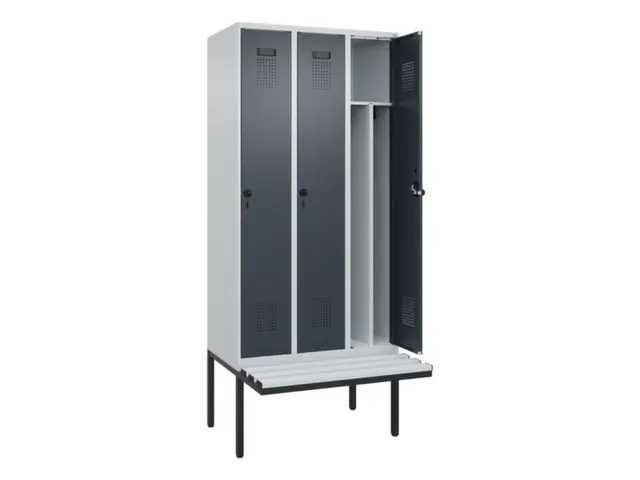 locker met bank,voor scheiding van kleding,HxBxD 2120x900x815mm,3vak