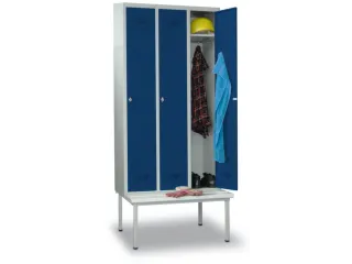 locker met bank,HxBxD 2150x1200x500mm,3vak,RAL7035,front RAL5010 - 1