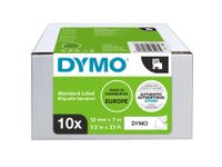 Labeltape Dymo 45013 D1 12mmx7m zwart op wit 10rol