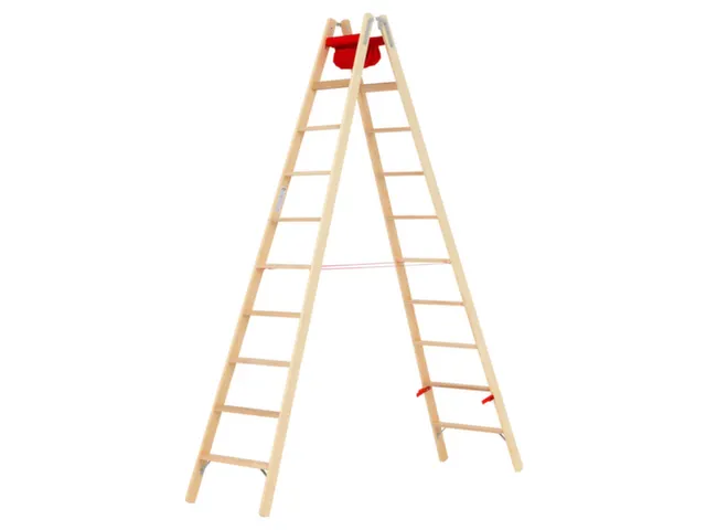 trapladder,beide zijden,2x10,treden,balk L 2,93m,hout