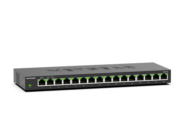 NETGEAR GS316, Unmanaged, L2, Gigabit Ethernet (10/100/1000), Ophangsy