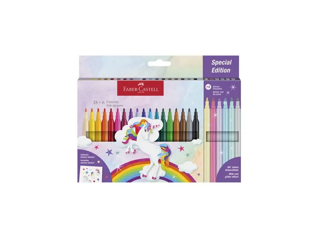 Viltstiften Faber-Castell Unicorn 18x standaard kleuren + 6x pastel kl